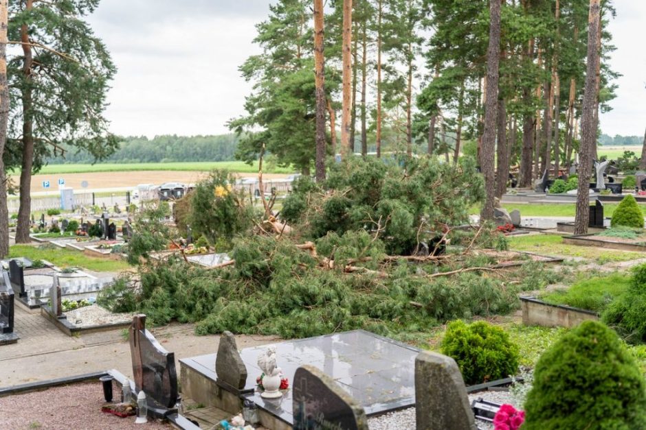 Praūžusi audra nusiaubė ir Panevėžio kapines: išvartyti paminklai, nuvirto medžiai