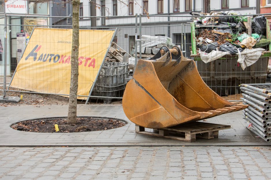 Į Vilniaus gatvę sugrįžo darbininkai: toliau klojamas grindinys