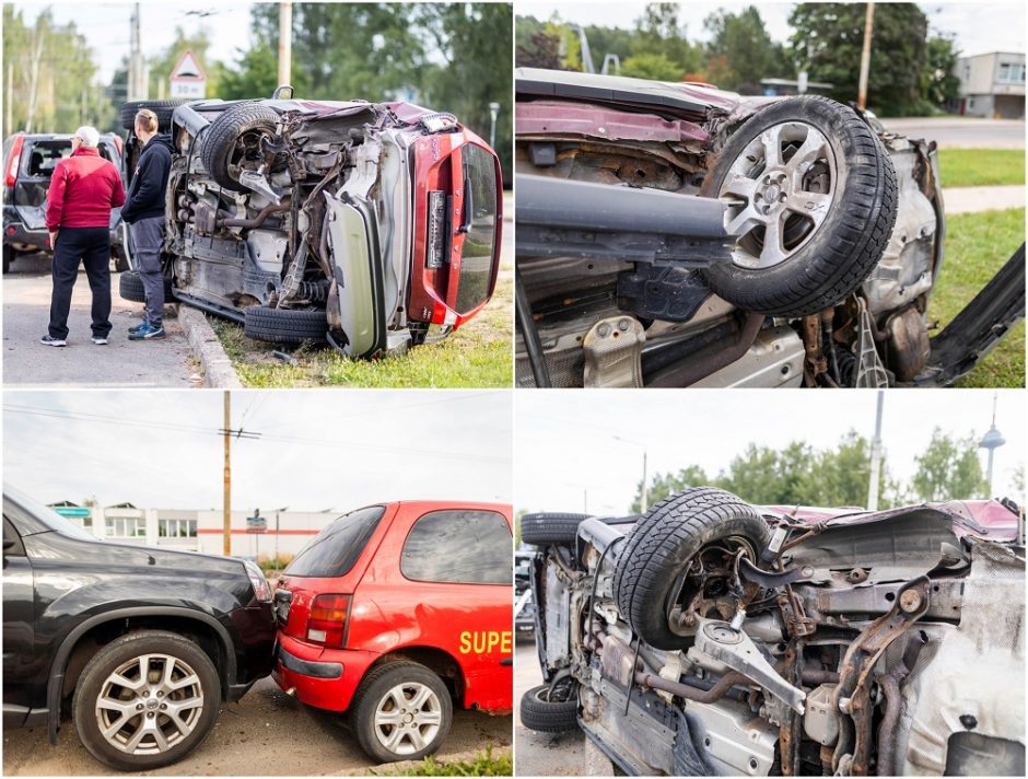 Vilniuje girta moteris rėžėsi į šešis automobilius: nuo smūgio vienas virto ant šono