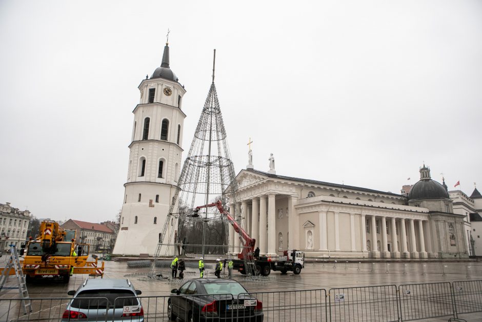 Vilniuje pradėta statyti Kalėdų eglė, papuošimai nušvies ir kitas sostinės centrines dalis