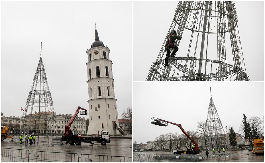 Vilniuje pradėta statyti Kalėdų eglė, papuošimai nušvies ir kitas sostinės centrines dalis