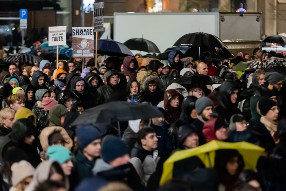 Prie Seimo protestuotojai gėdina socialdemokratus dėl koalicijos su „Nemuno aušra“