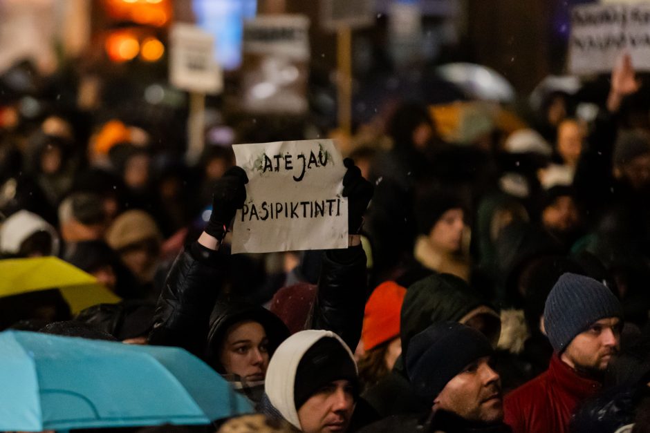 Prie Seimo protestuotojai gėdina socialdemokratus dėl koalicijos su „Nemuno aušra“