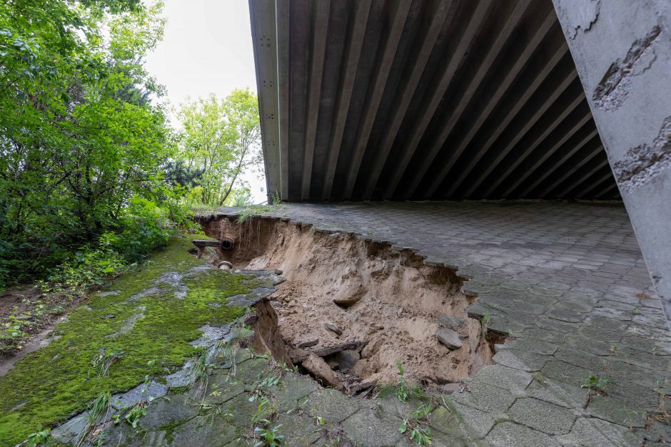 Liūtis dalį Kauno pavertė Venecija: nuplautas tilto šlaitas, Šilainiuose išstumti šulinių dangčiai