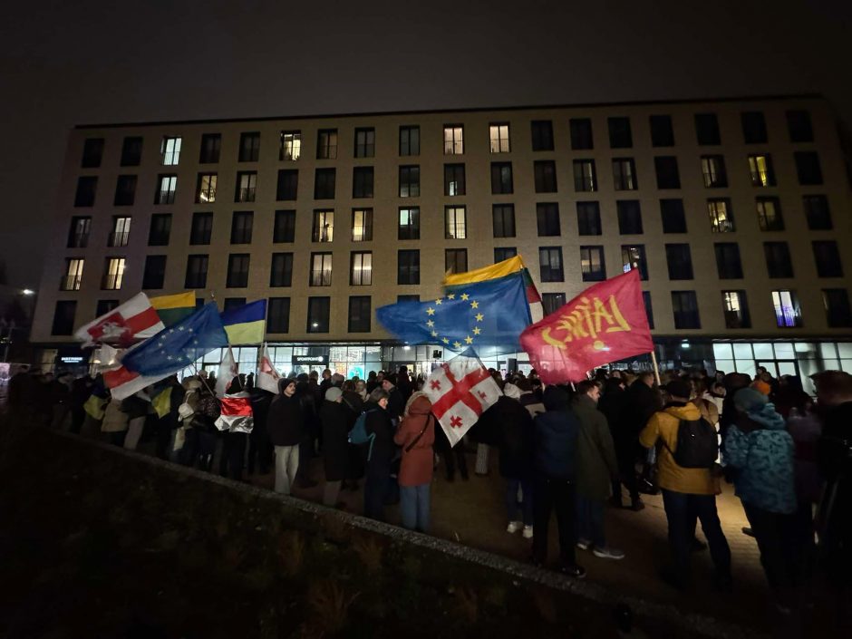 „Mes turime laimėti“: apie 200 žmonių Vilniuje remia protestuotojus Sakartvele 