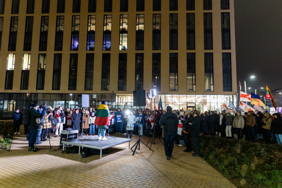 „Mes turime laimėti“: apie 200 žmonių Vilniuje remia protestuotojus Sakartvele 