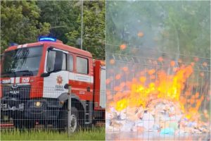 Nekasdienis vaizdas Vilniuje: ant kelio – liepsnojančios šiukšlės